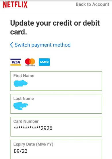 How to remove payment method from netflix